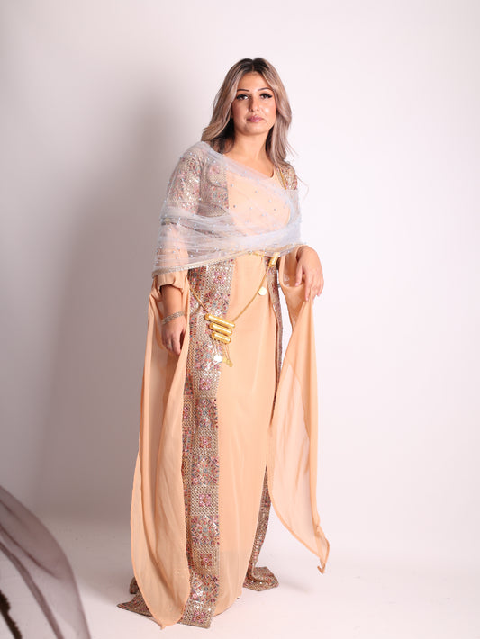 Judi/Cudi Kurdish Dress peach – Luxury Embroidered 4-Piece Se  Including Dasmal Blue
