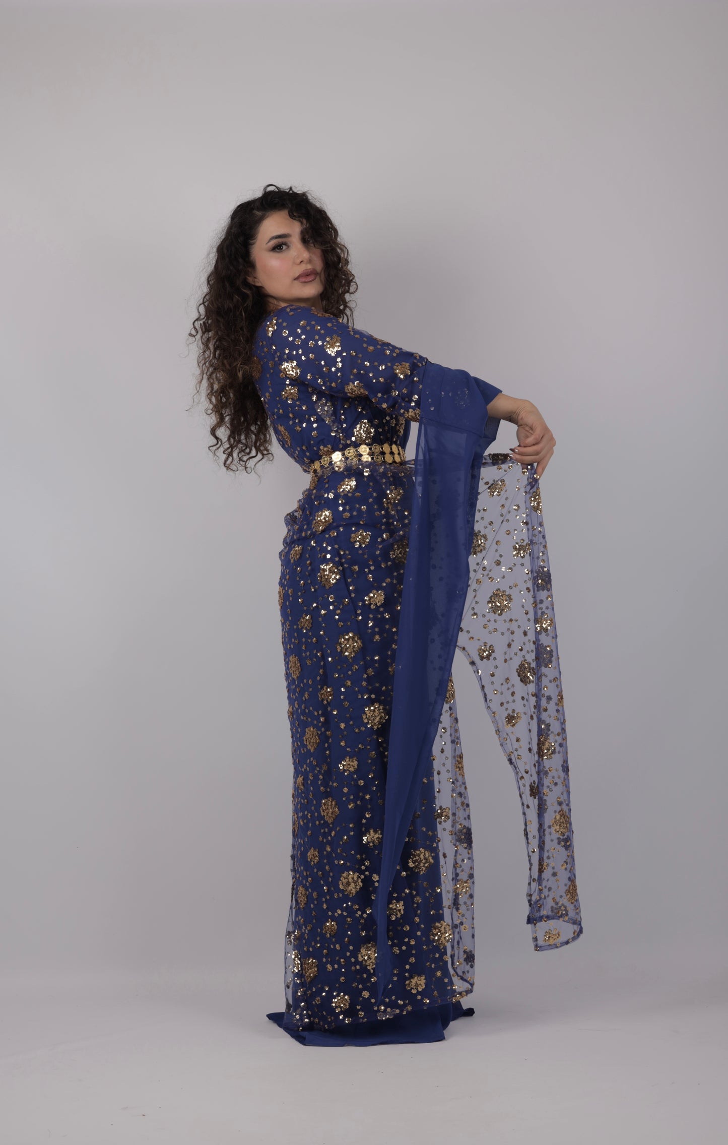 Chro Collection – Carbon Blue Exclusive made Kurdish Dress (3-Piece Set)