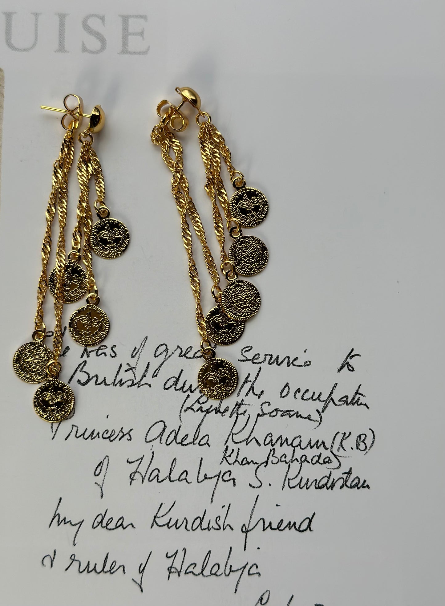 Traditional Kurdish Gold Coin Chain Earrings