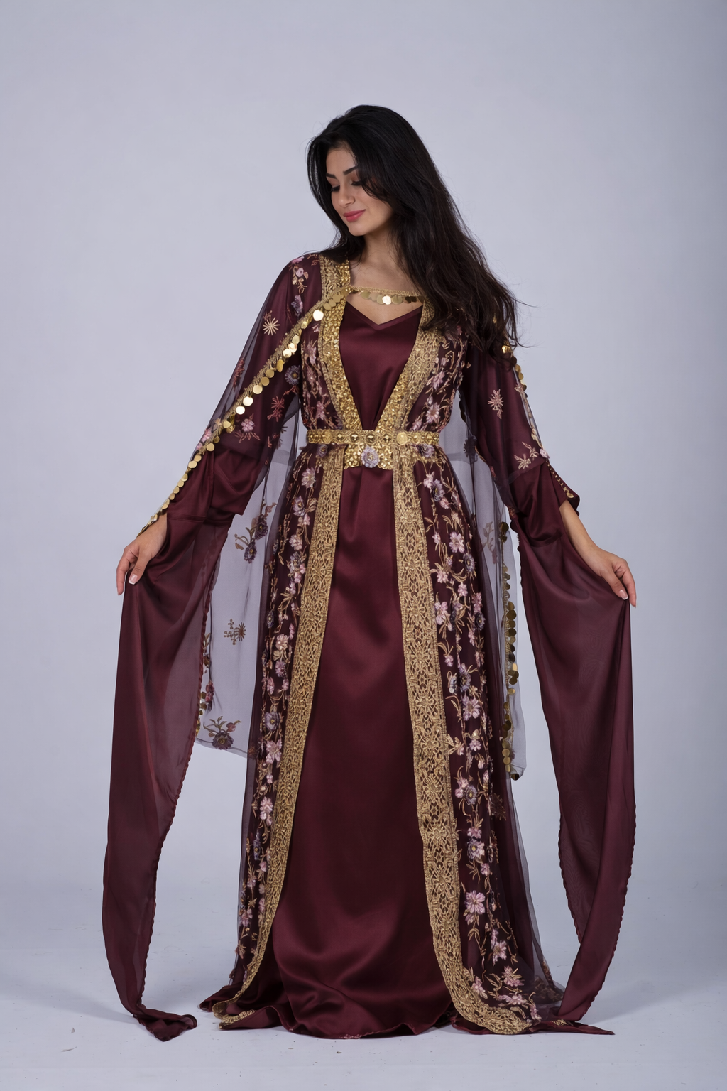 Xezal Collection – 4-Piece Kurdish Dress Set in aubergine