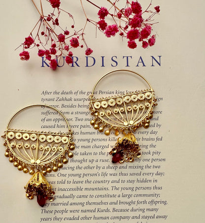 Handmade Gold-Plated Kurdish Earrings – Piale Zengi (پیاڵە زنگی)