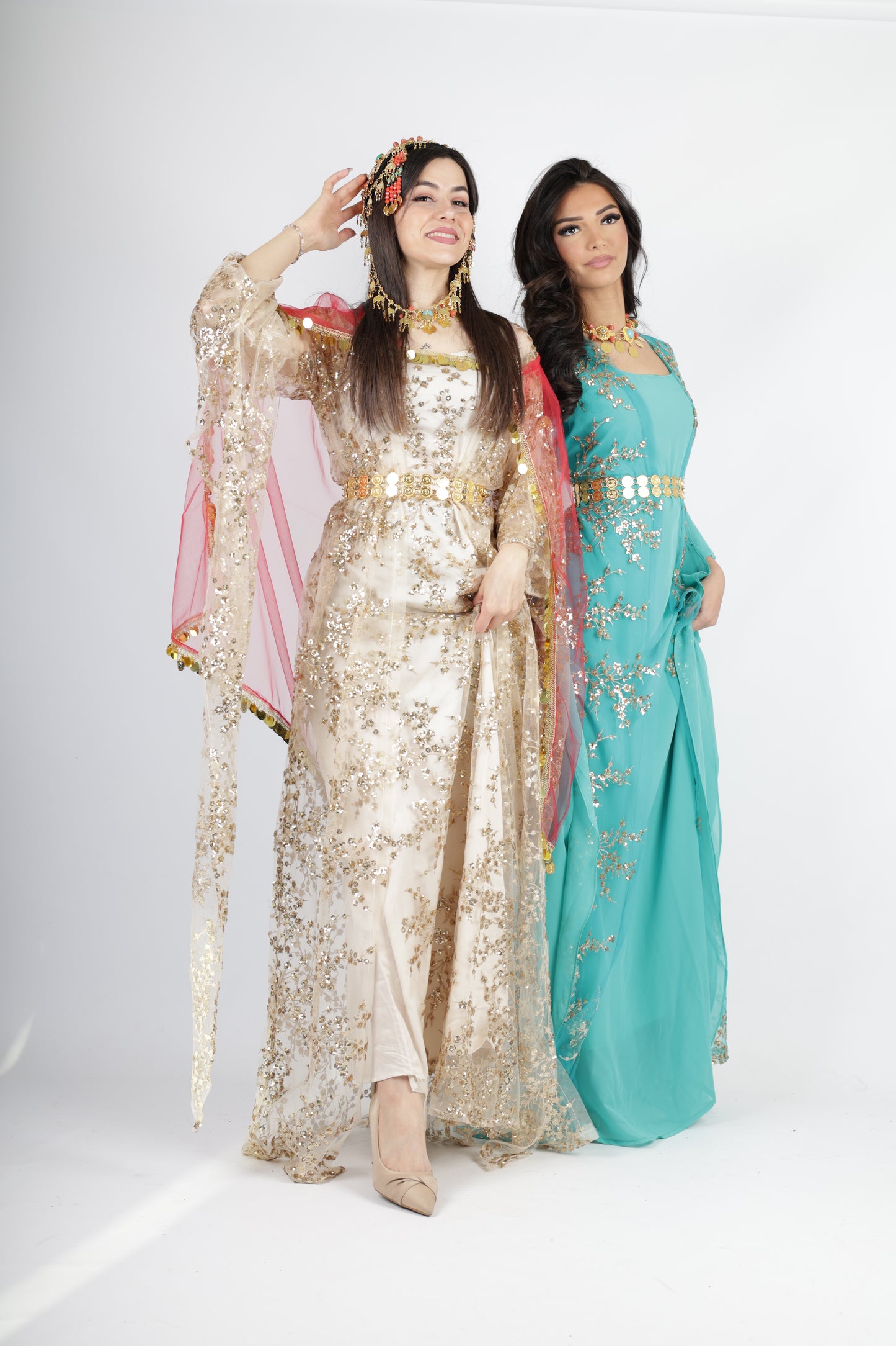 Shkofa Collection – Gold Sequin Embroidered Kras & Kawa and Red Kolwane
