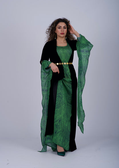 Green Silk Satin Kurdish Dress – Elegant & Traditional Design