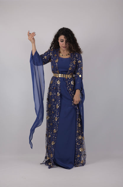 Chro Collection – Carbon Blue Exclusive made Kurdish Dress (3-Piece Set)