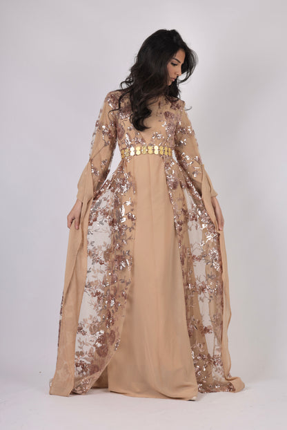 Dildar Kurdish Dress – Badini Style in champagne champagne Sequins