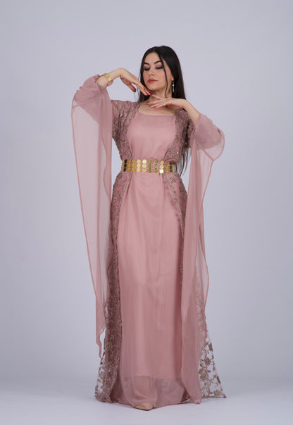 Chia Collection: Three-Piece Kurdish Dress Set in Elegant Matte Pink