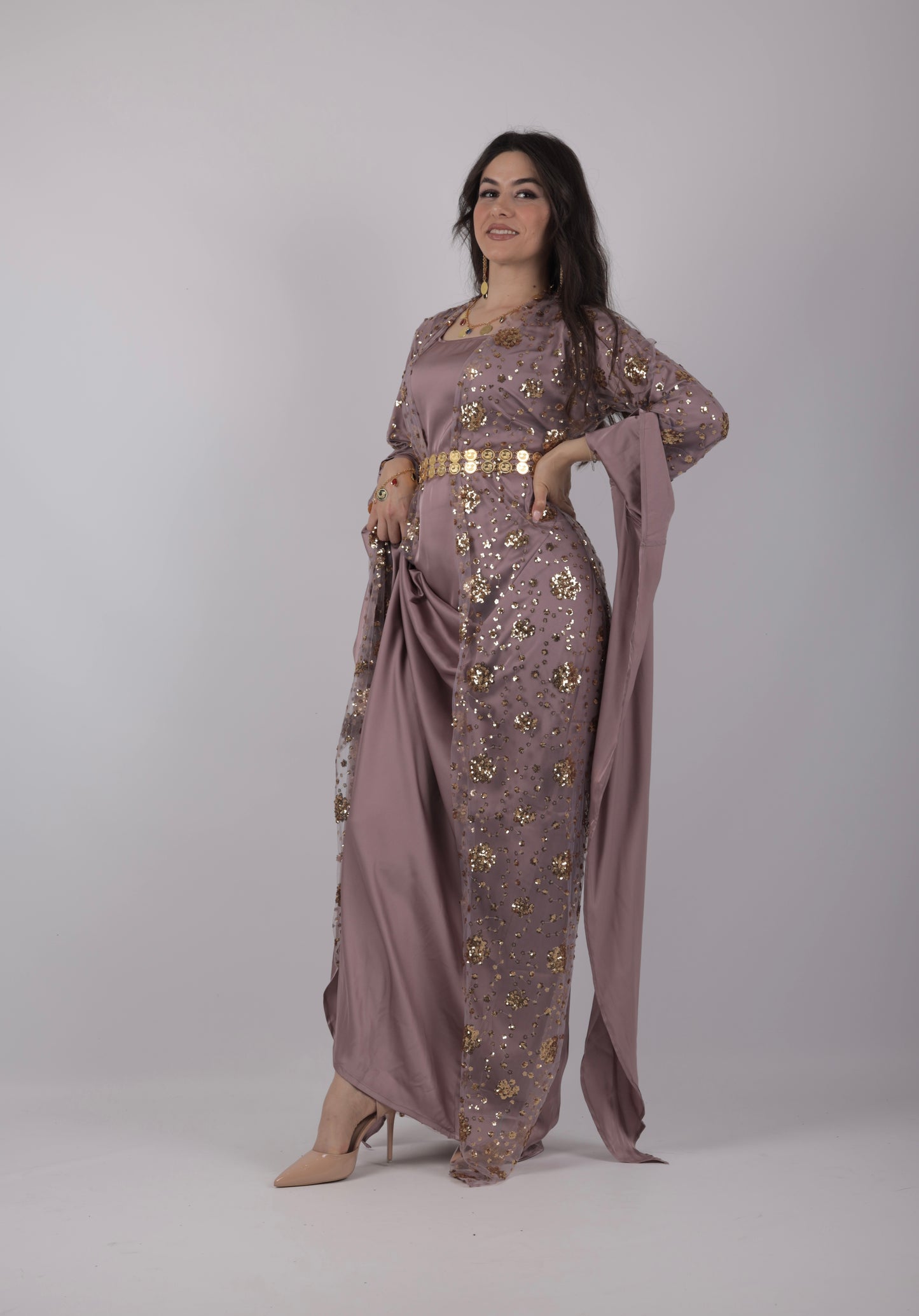Chro Collection – Lavender Satin Silk Kurdish Dress (2-Piece Set)