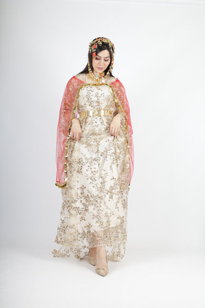 Shkofa Collection – Gold Sequin Embroidered Kras & Kawa and Red Kolwane
