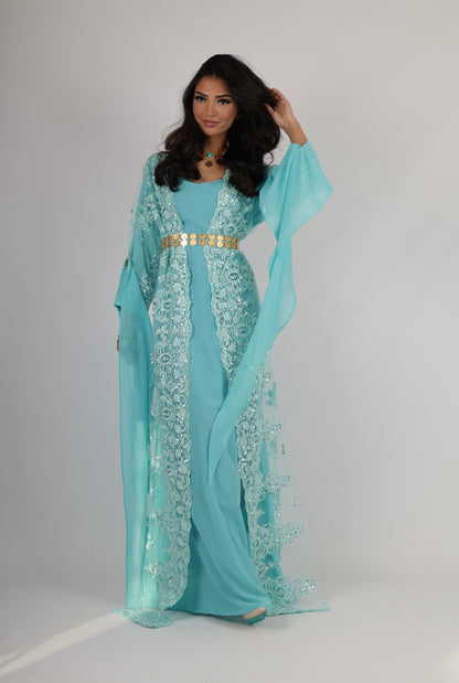 Dilber Kurdish Dress – 3-Piece light Turquoise Kurdish Dress