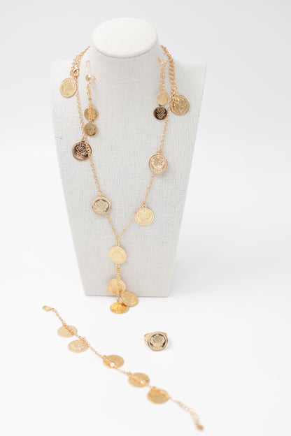 Floral Coin Jewelry Set – Gold Plated