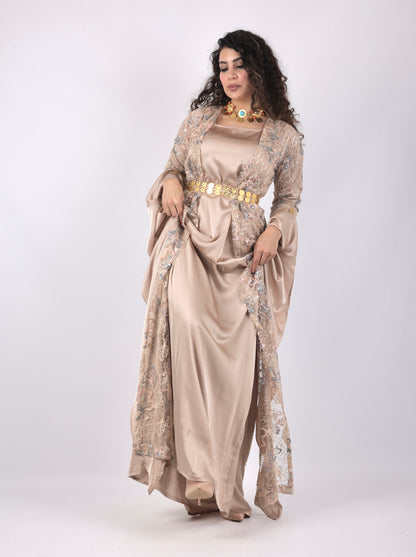 Xeyal Kurdish Dress – Coffee Brown with Pink & Turquoise | Elegant Traditional Kurdish Outfit