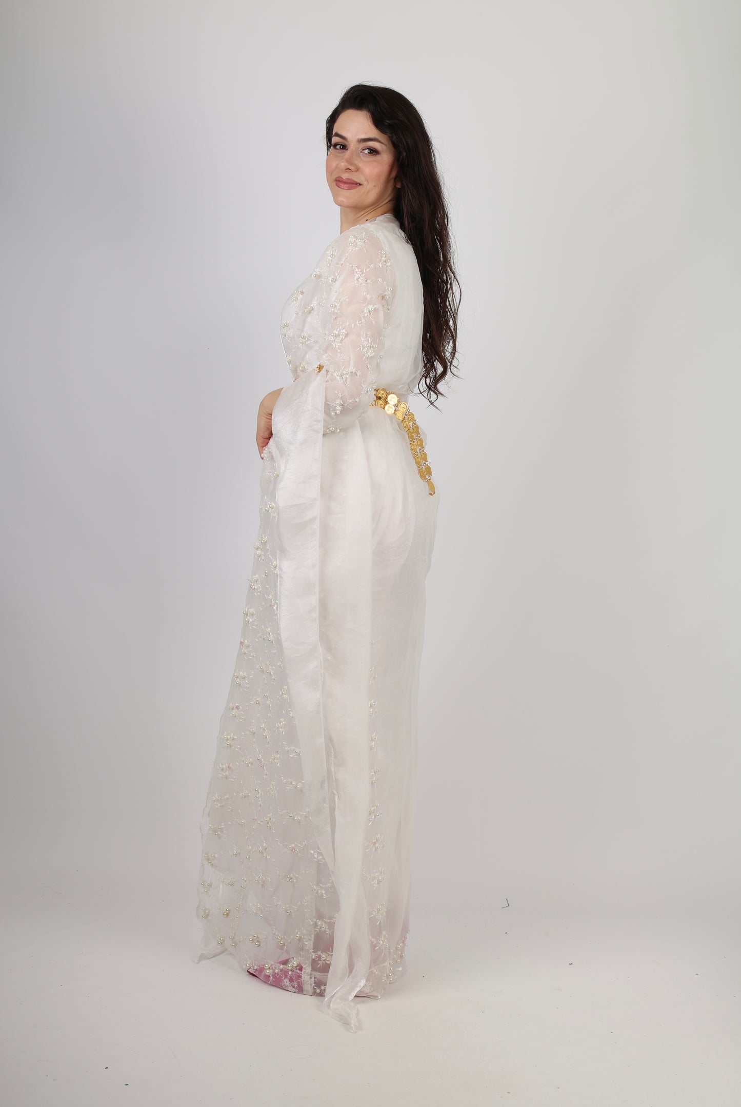 White Dress with shell pearls hand beaded