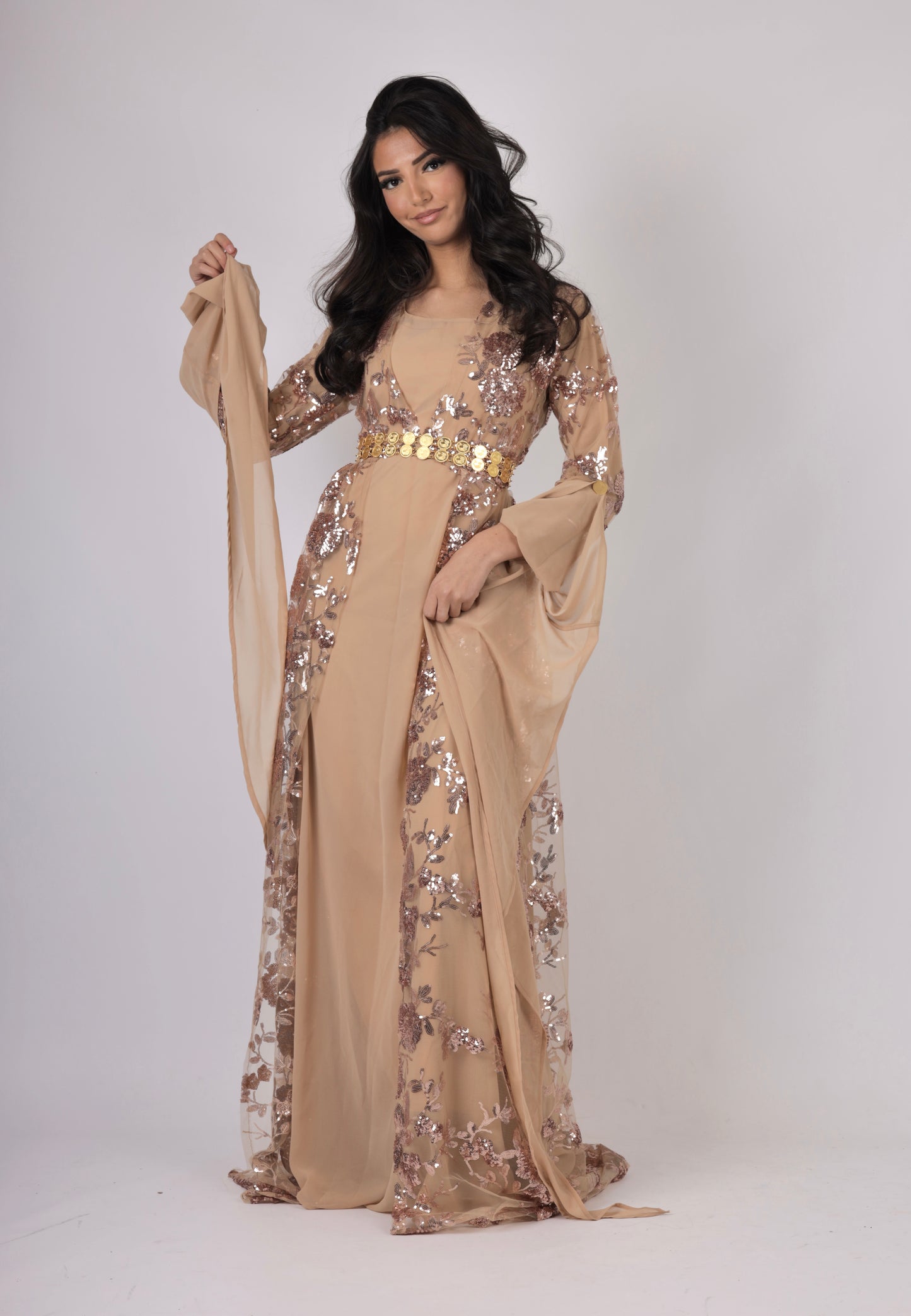 Dildar Kurdish Dress – Badini Style in champagne champagne Sequins