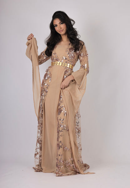 Dildar Kurdish Dress – Badini Style in champagne champagne Sequins