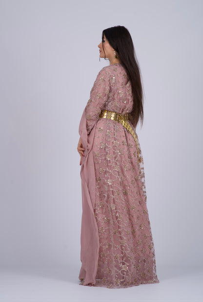 Chia Collection: Three-Piece Kurdish Dress Set in Elegant Matte Pink