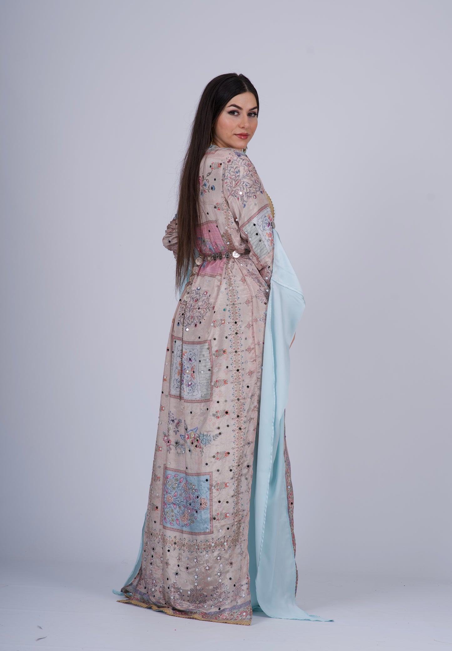 Cream and Sky Blue Kurdish Kawa – Rengîn Collection