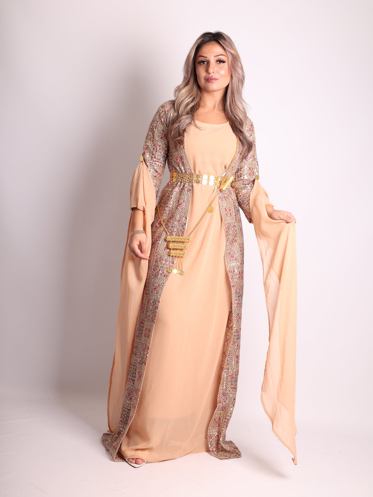 Cudi Kurdish Dress Green – Luxury Embroidered 3-Piece Set Mint green peach