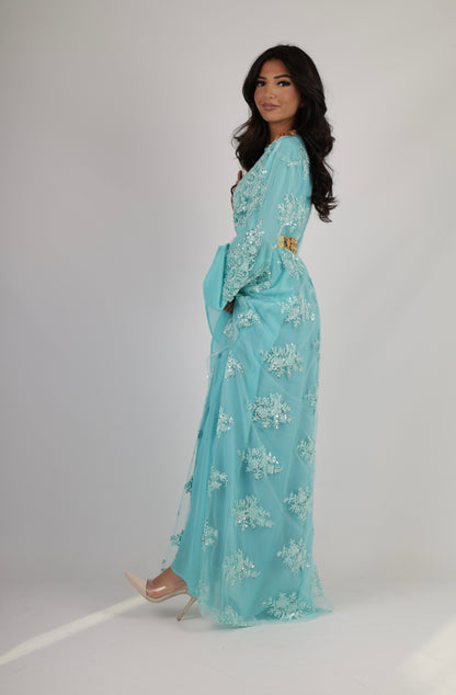 Dilber Kurdish Dress – 3-Piece light Turquoise Kurdish Dress