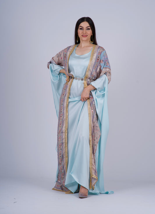 Cream and Sky Blue Kurdish Kawa – Rengîn Collection