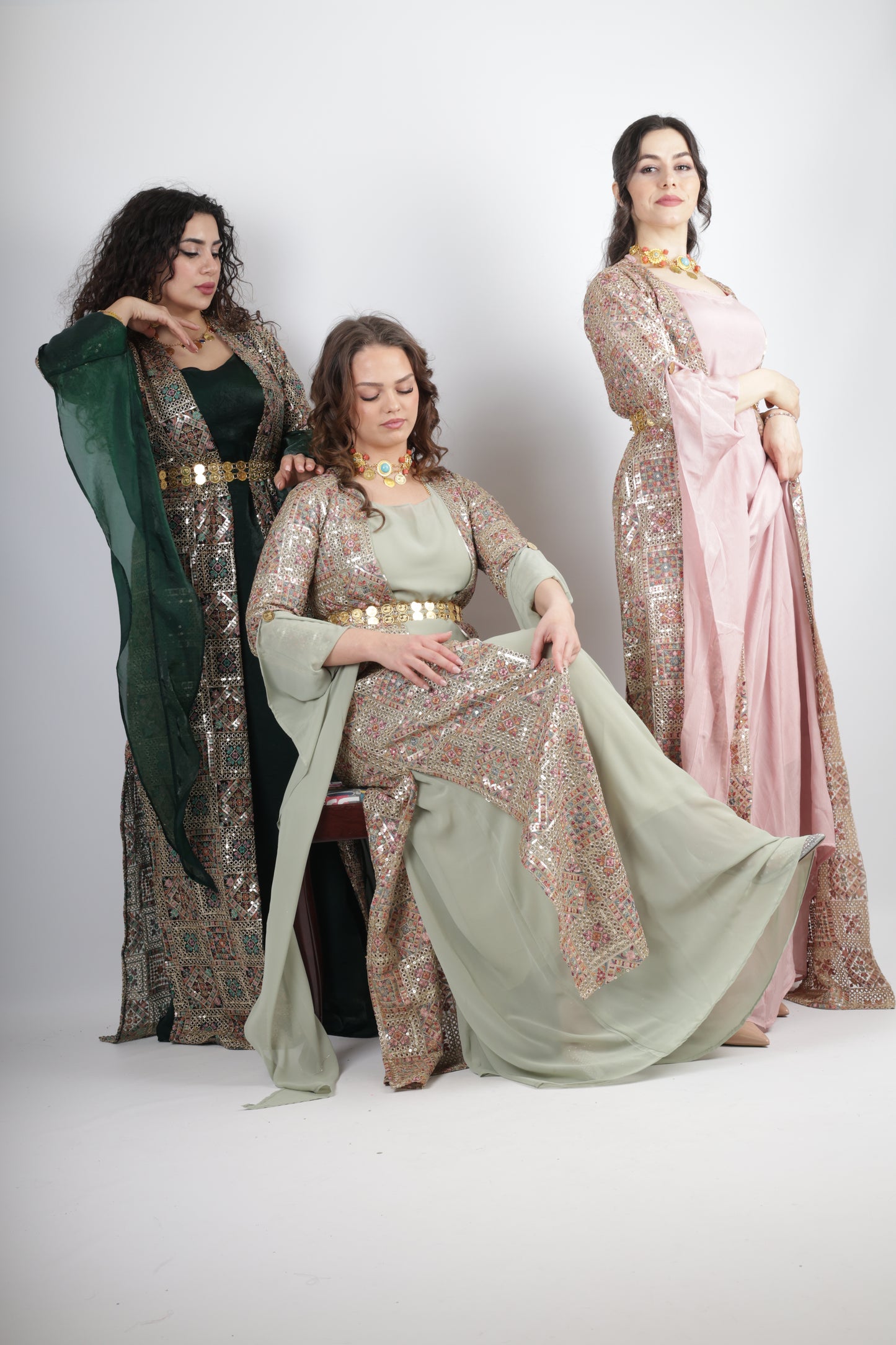 Cudi Kurdish Dress Green – Luxury Embroidered 3-Piece Set Mint green