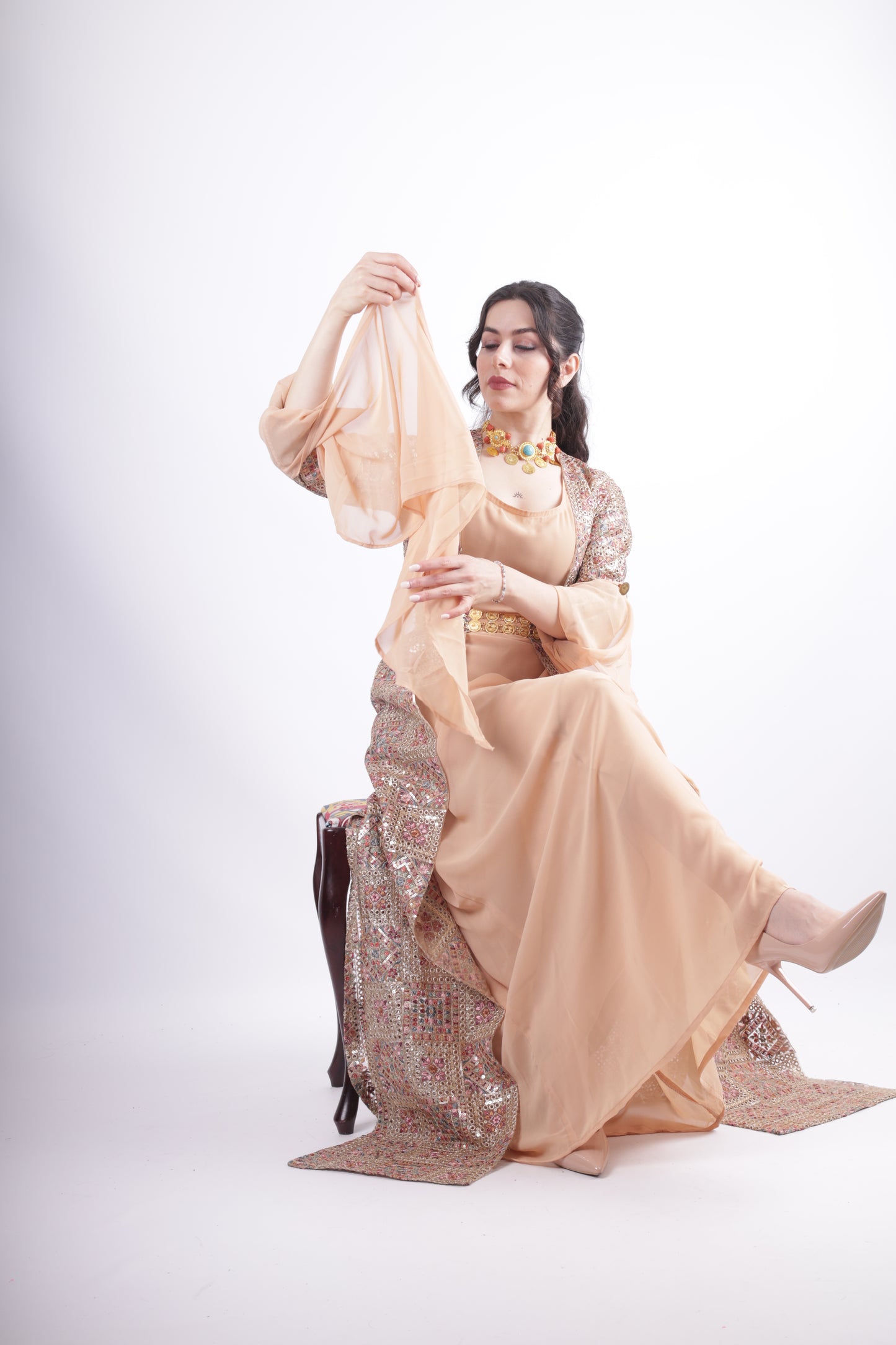 Cudi Kurdish Dress Green – Luxury Embroidered 3-Piece Set Mint green peach