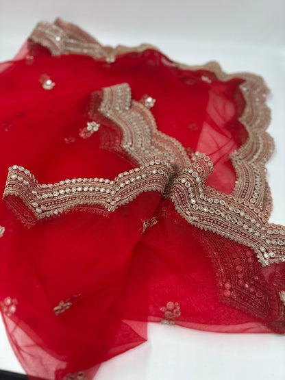 Red Hana with Mirror work