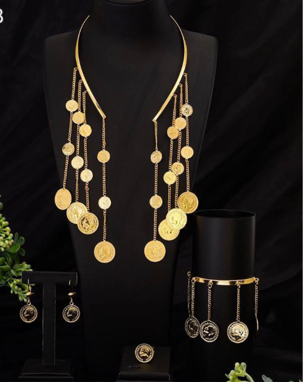 Golden Copper Coin Jewelry Set – Elegant & 4 items Accessories