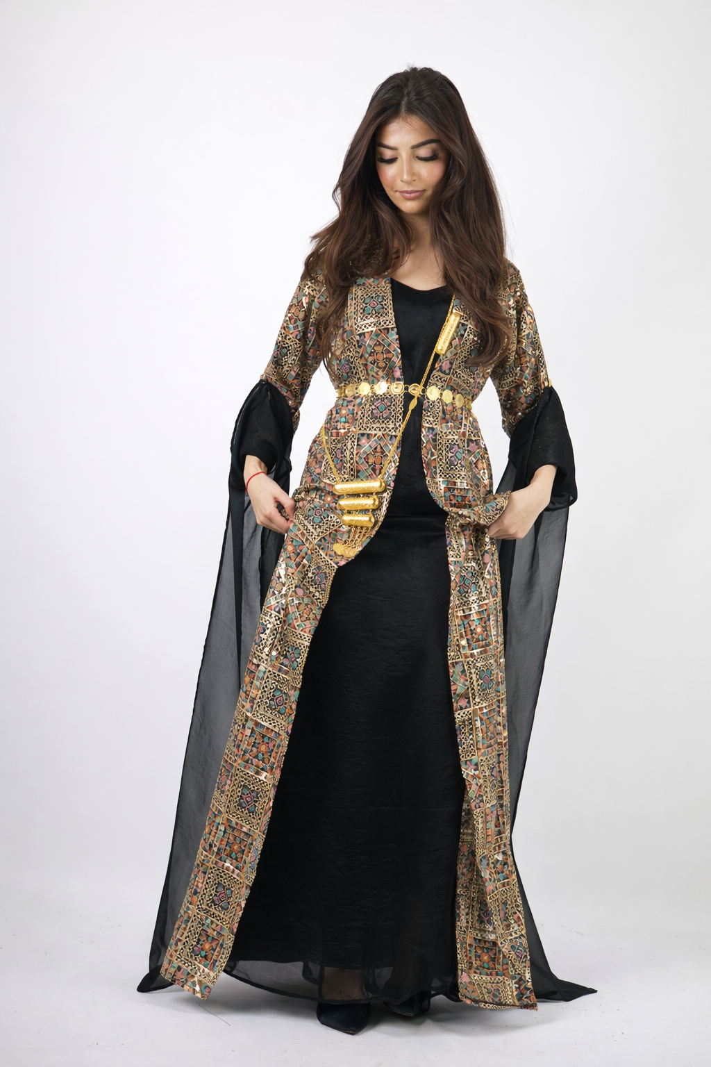 Cudi Kurdish Dress Green – Luxury Embroidered 3-Piece Set Black