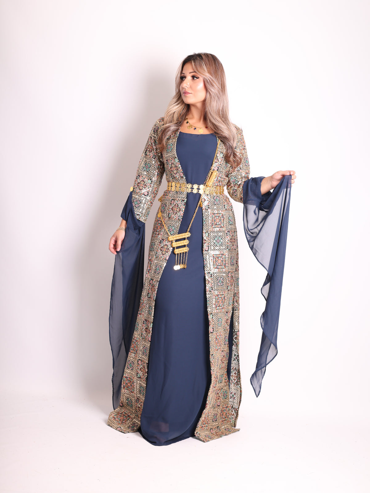 Cudi / Judi Kurdish Dress Navy blue  – Luxury Embroidered 3-Piece Se