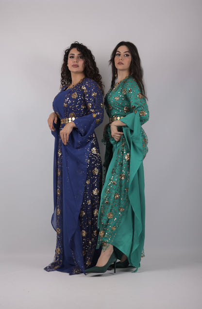 Chro Collection – Carbon Blue Exclusive made Kurdish Dress (3-Piece Set)