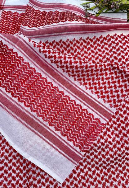 Red and White Kurdish Shemagh | 140x140 cm