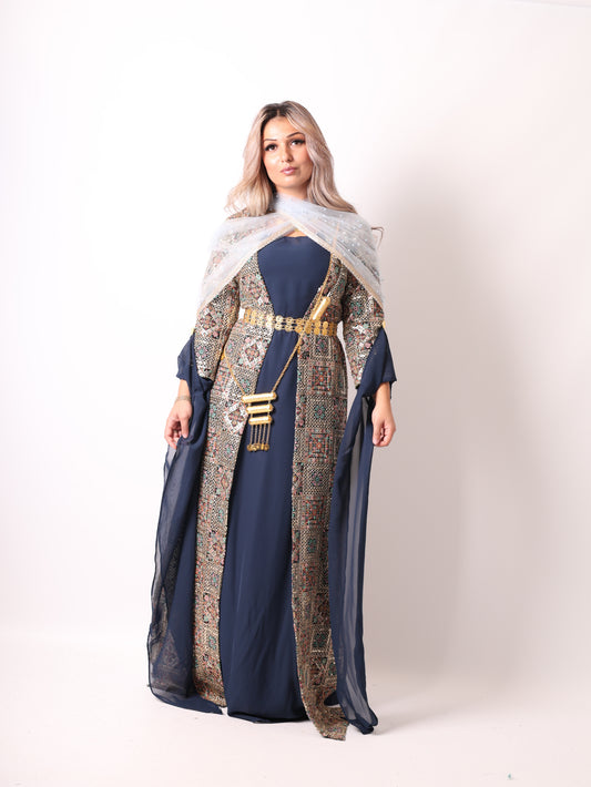 Judi/Cudi Kurdish Dress Navy blue  – Luxury Embroidered 4-Piece Se  Including Dasmal