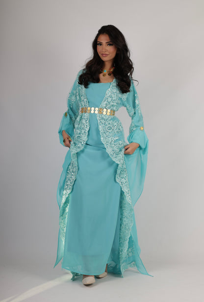 Dilber Kurdish Dress – 3-Piece light Turquoise Kurdish Dress