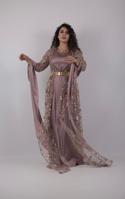 Chro Collection – Badini Design Lavender Kurdish Dress with Golden Flowers (Badini Design, 2-Piece Set)