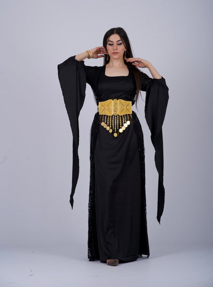 Elegant Black Kurdish Dress – Mesh Embroidered with Black Sequins