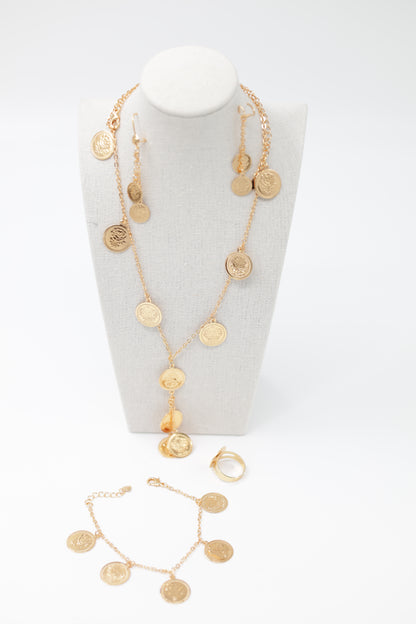 Floral Coin Jewelry Set – Gold Plated