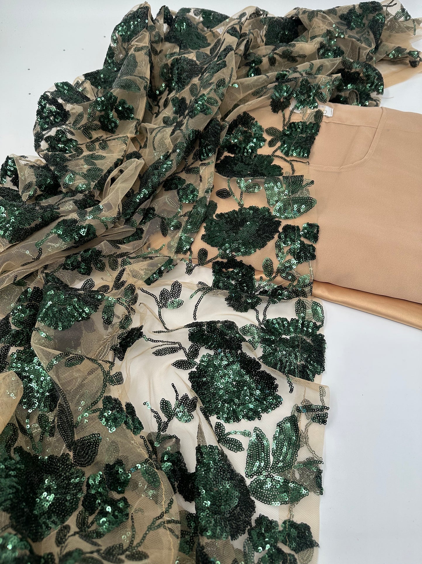Dildar Collection Kurdish Dress Dark Green and Nude