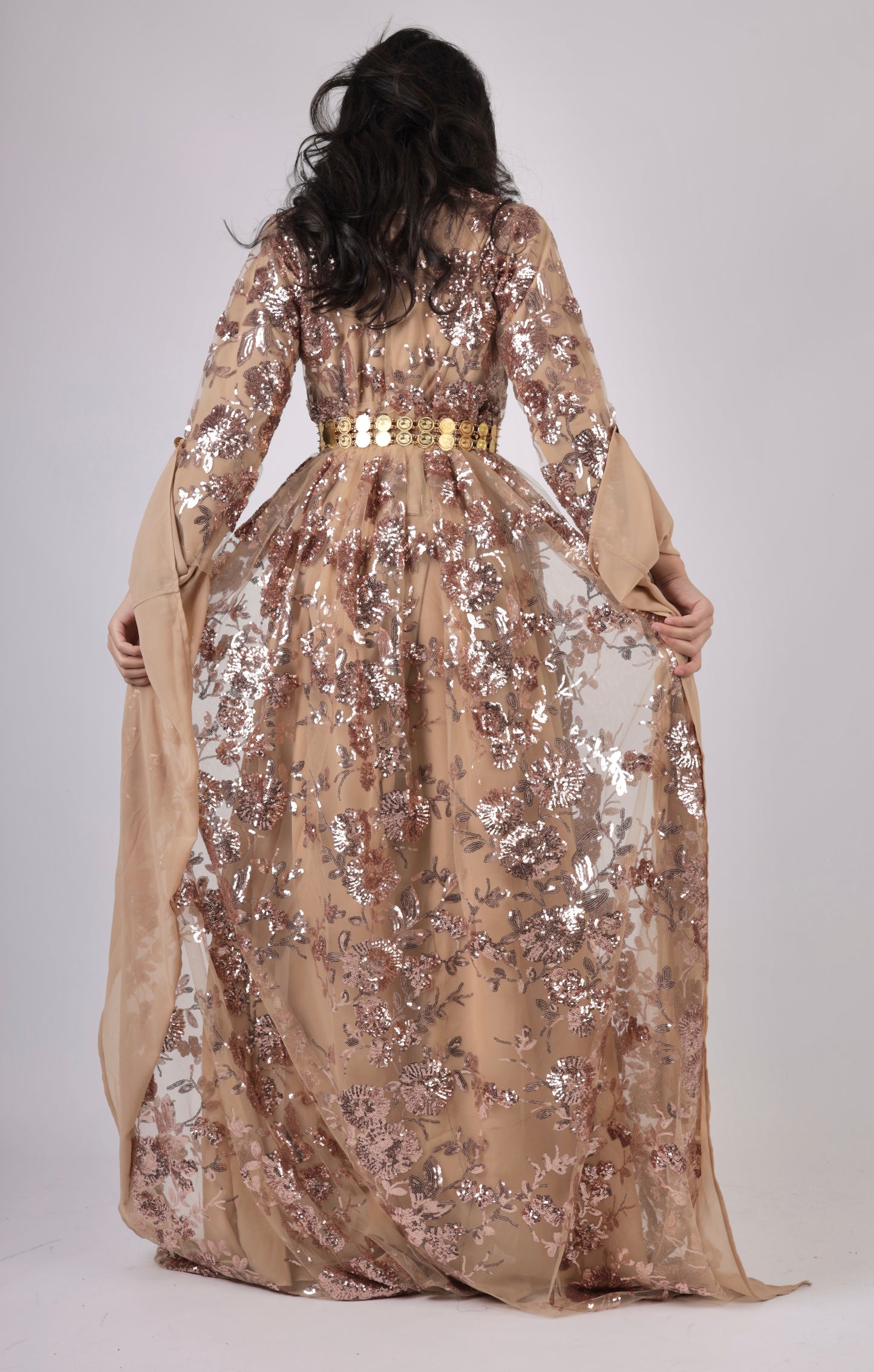 Dildar Kurdish Dress – Badini Style in champagne champagne Sequins