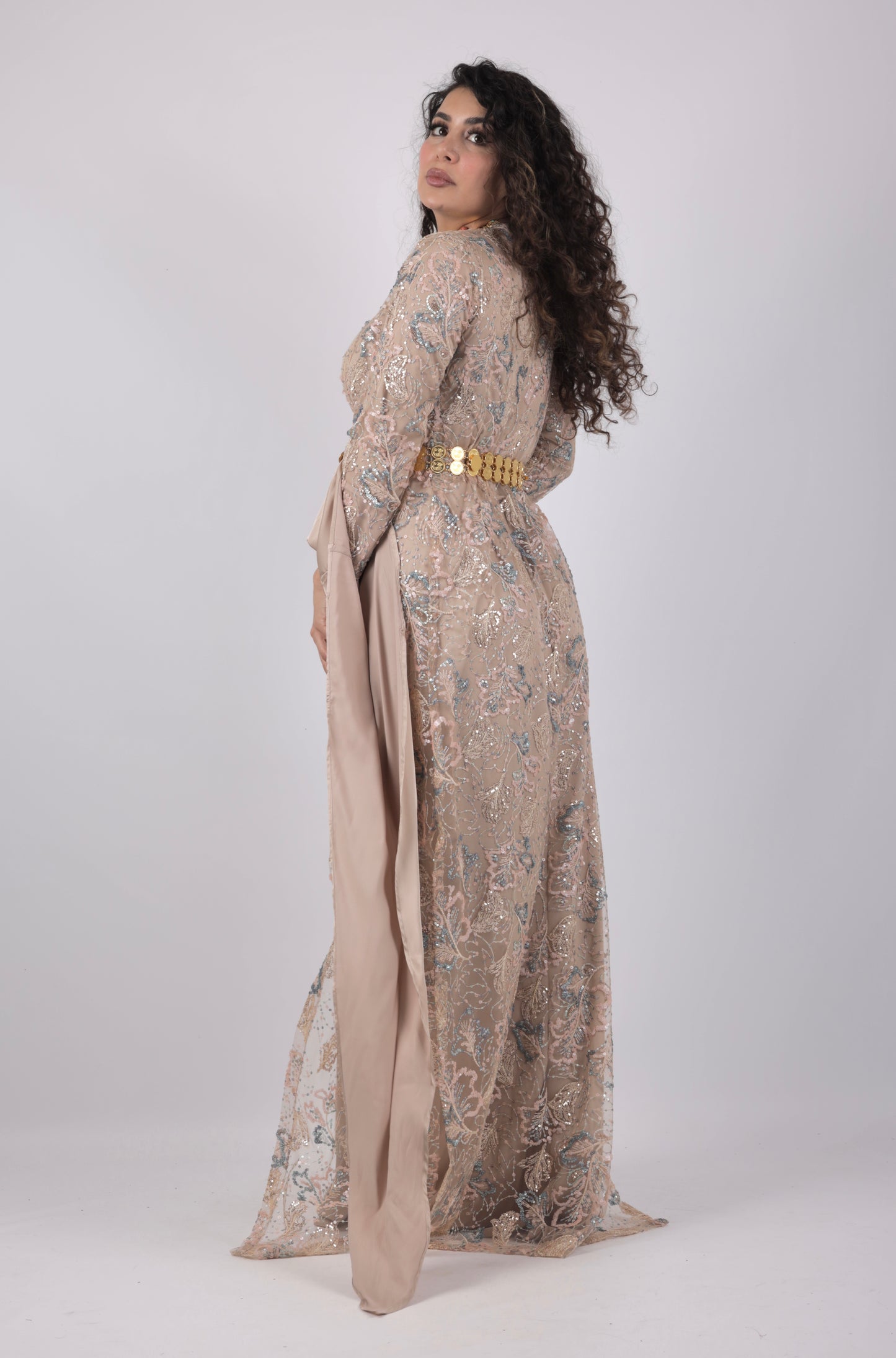 Xeyal Kurdish Dress – Coffee Brown with Pink & Turquoise | Elegant Traditional Kurdish Outfit