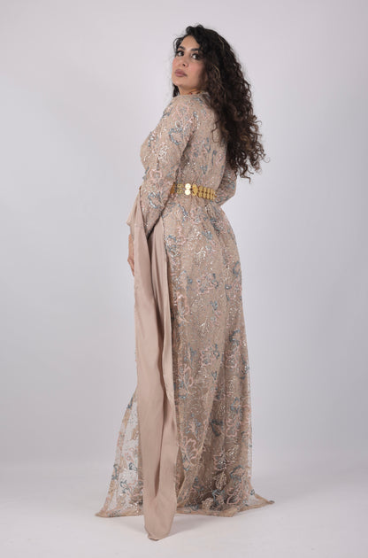 Xeyal Kurdish Dress – Coffee Brown with Pink & Turquoise | Elegant Traditional Kurdish Outfit