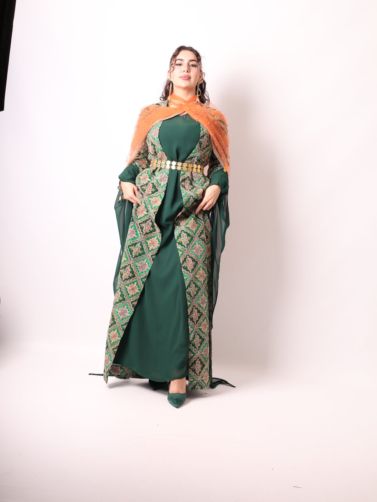 Monire  Dark Green 4  items including Dasmal with  Orange Dasmal with Pearls