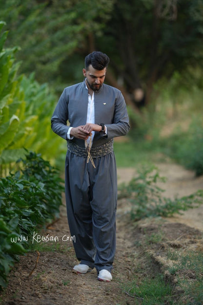 Dark Grey Kurdish Men's Outfit – Perfect for Newroz &amp; Weddings