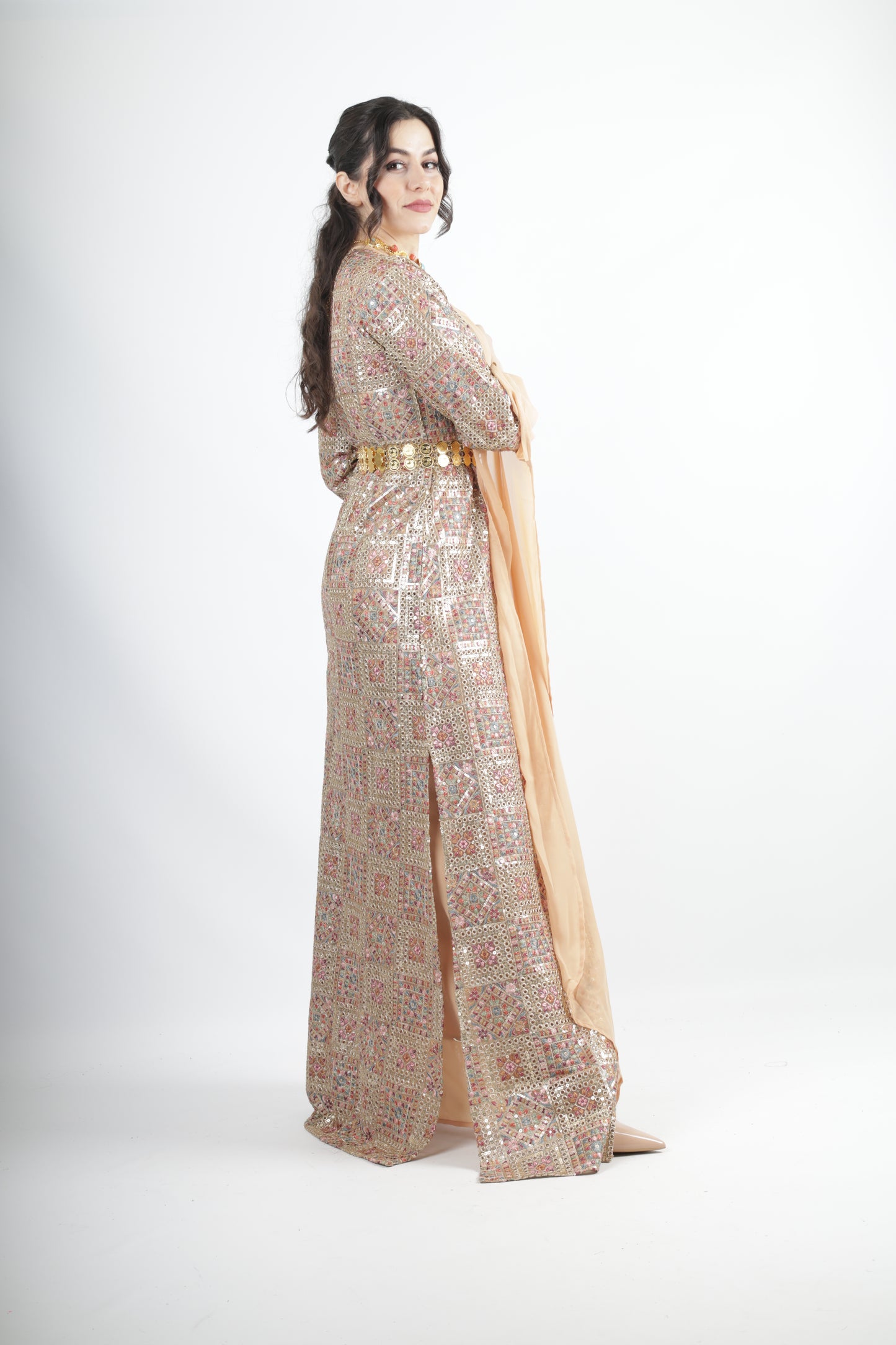 Cudi Kurdish Dress Green – Luxury Embroidered 3-Piece Set Mint green peach