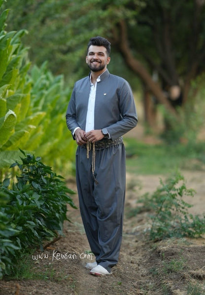 Dark Grey Kurdish Men's Outfit – Perfect for Newroz &amp; Weddings