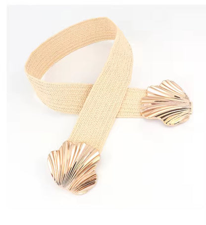 Snake Flexible Elastic Belt Beige Golden