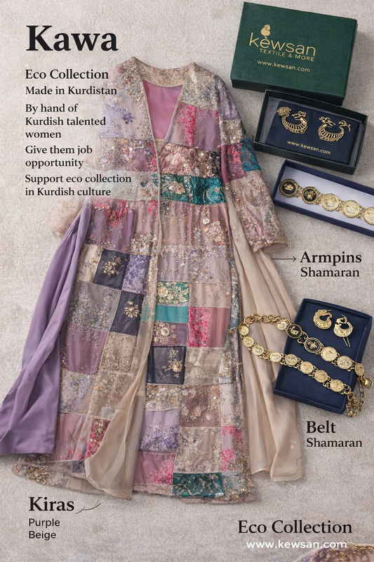 Hiwa– Exclusive Kurdish Eco Set  Handcrafted • Sustainable • Meaningful  5 items and includes Belt and Arm pins as gift