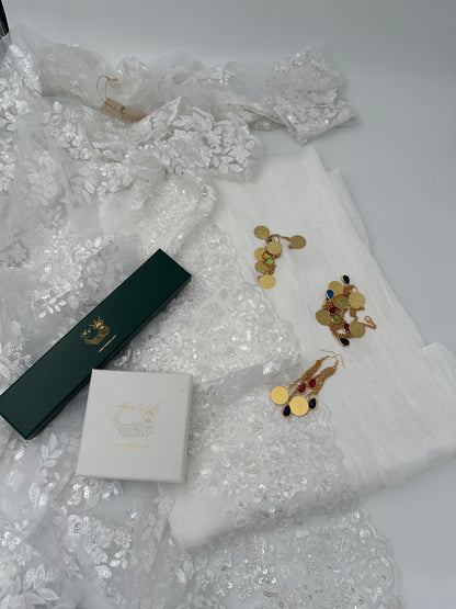 Dilber Collection – 3-teiliges weißes kurdisches Brautkleid 