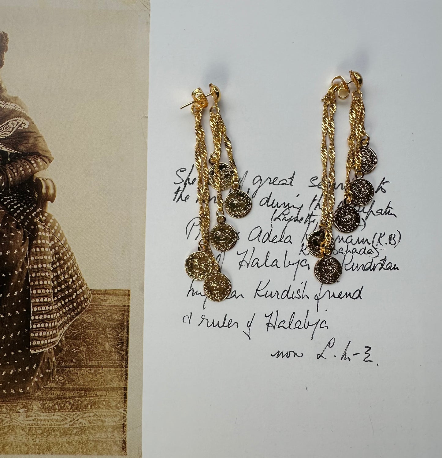 Traditional Kurdish Gold Coin Chain Earrings