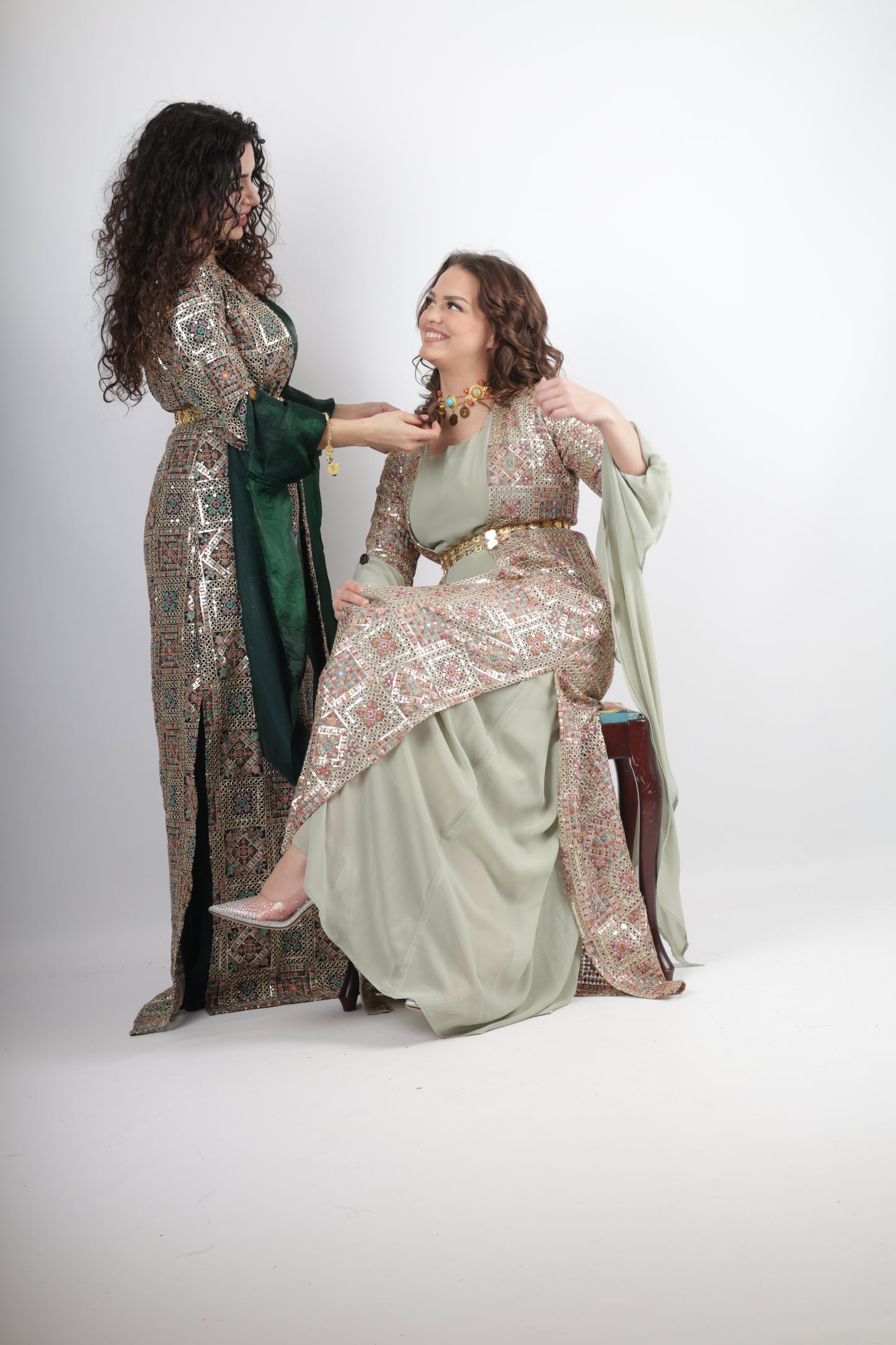 Cudi Kurdish Dress Green – Luxury Embroidered 3-Piece Set Mint green