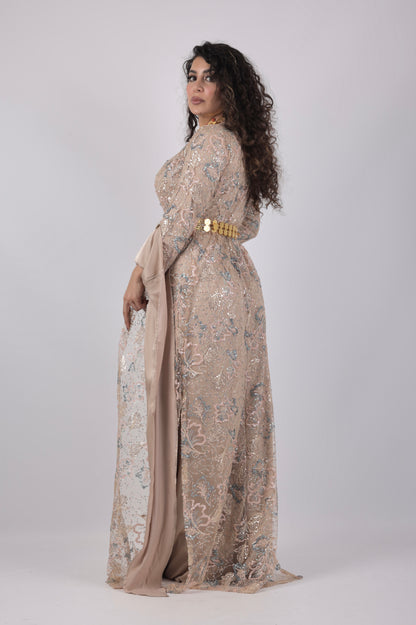 Xeyal Kurdish Dress – Coffee Brown with Pink & Turquoise | Elegant Traditional Kurdish Outfit